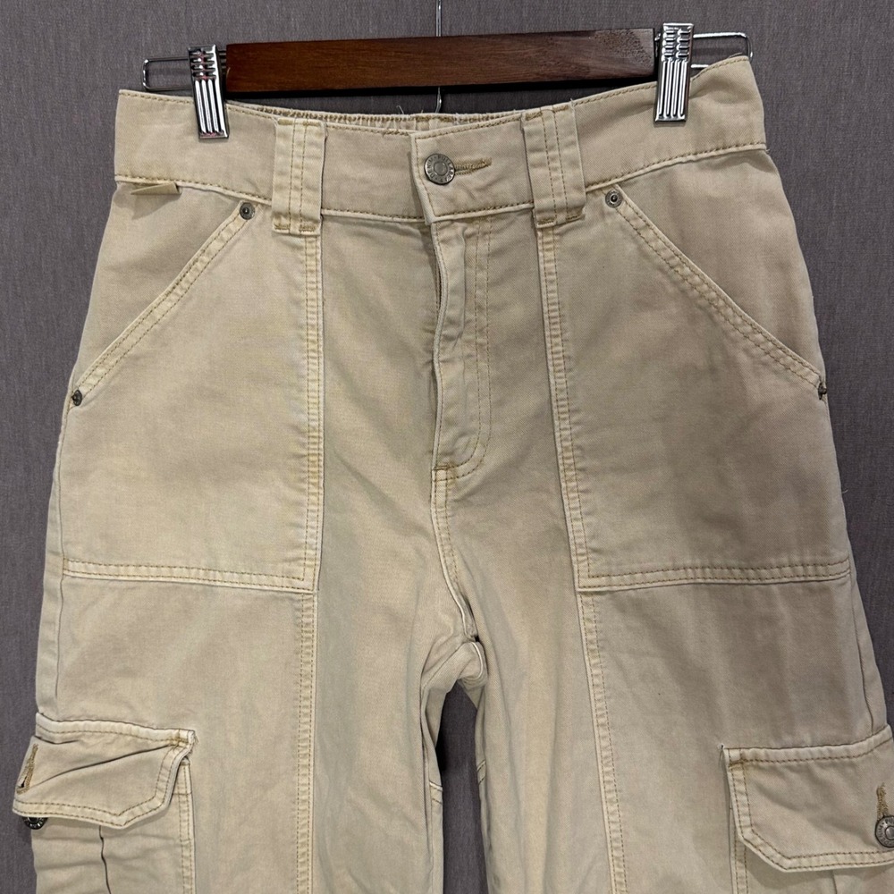 Pull Bear Tan Cargo Pants Drawstring Hem Utility … - image 3
